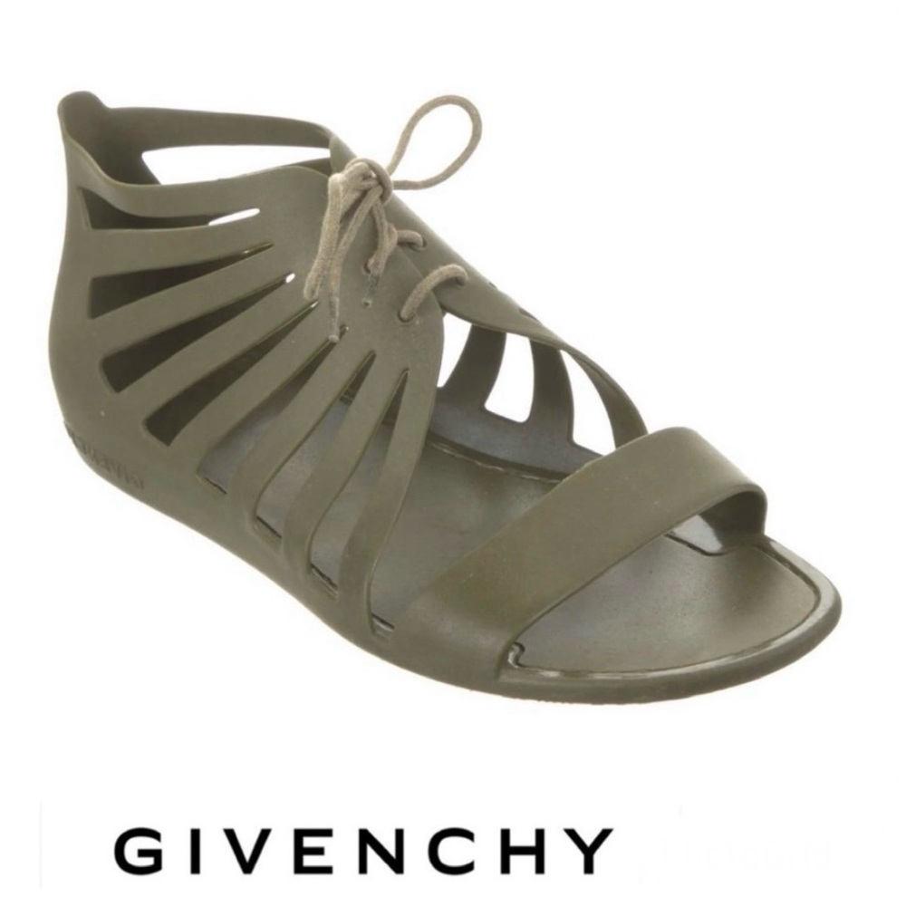 GIVENCHY Olive Green Gladiator Cutout Caged Style Lace-up Sleek Sandal Sz 40
